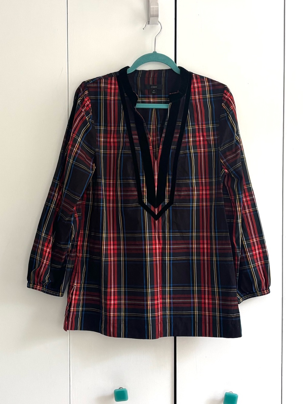 J. Crew Stewart Tartan Plaid Tunic Top in Red, Black & Green Size Medium